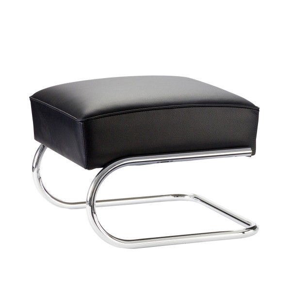 토넷 S 411 H footstool, chrome / black Linea leather (622 Nero)