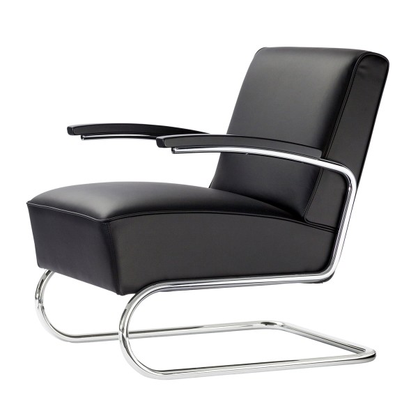 토넷 S 411 armchair, chrome / nappa leather (622 nero) / armrest beech black (tp 29)