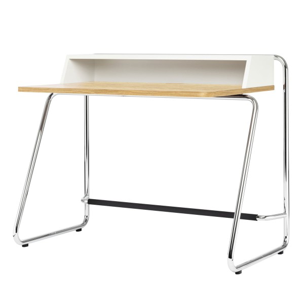 토넷 S 1200 Secretary, chrome / pure white (RAL 9010) body / oiled oak table top